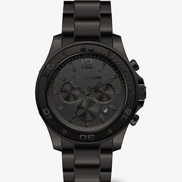 MICHAEL KORS MK9069 BLACK CHRONOGRAPH DIAL BLACK STAINLESS BRACELET MENS WATCH - Picture 1 of 4